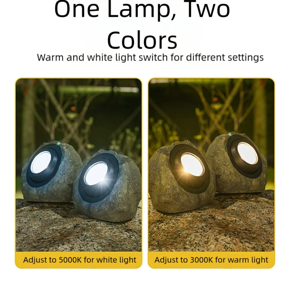 IP65 Waterproof Solar Powered Stone Lamp LED For Outdoor Garden Patio Walkway Lighting With White Warm Mode Options