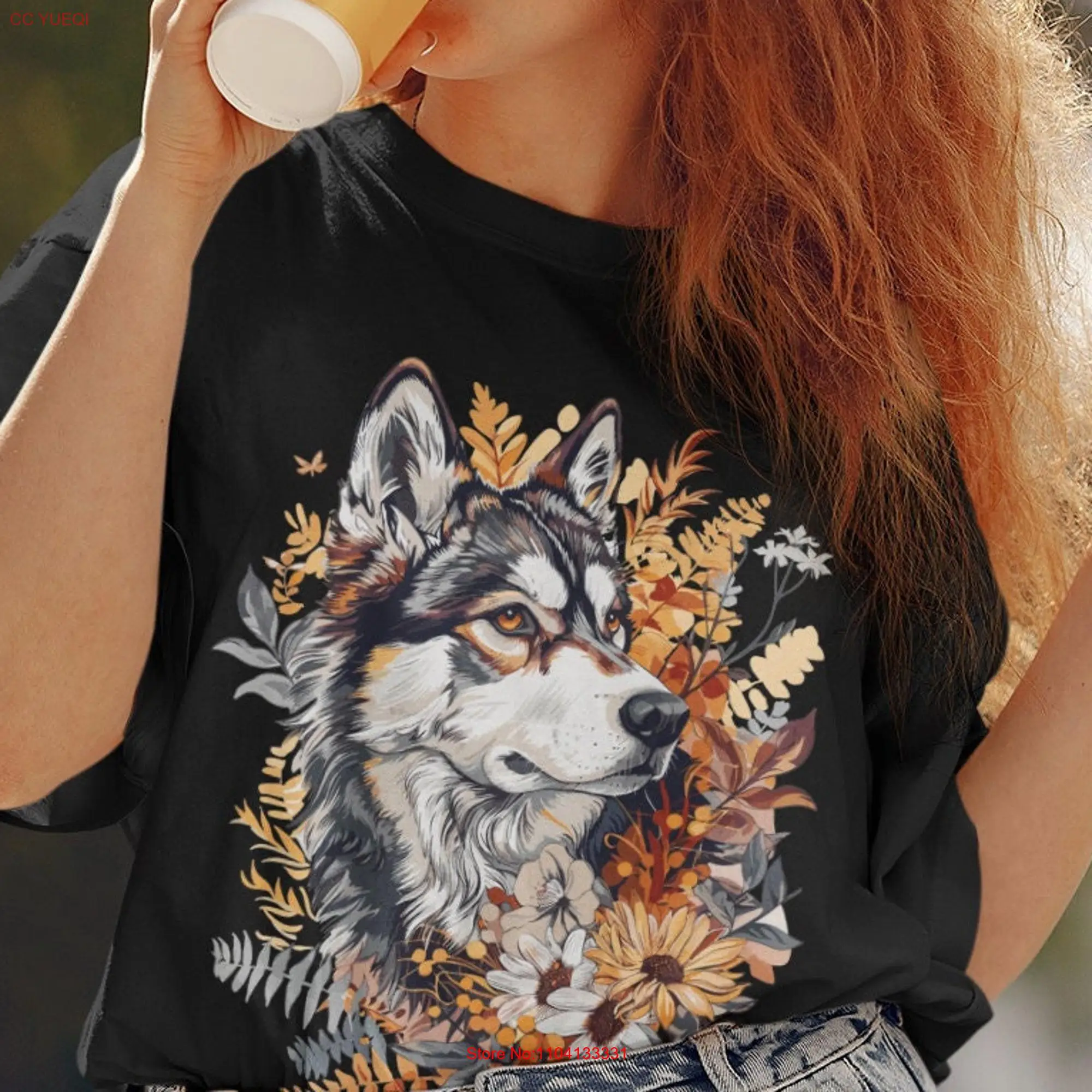 Floral Husky T shirt Mom Mama Cottagecore Dog Lover Siberian long or short sleeves