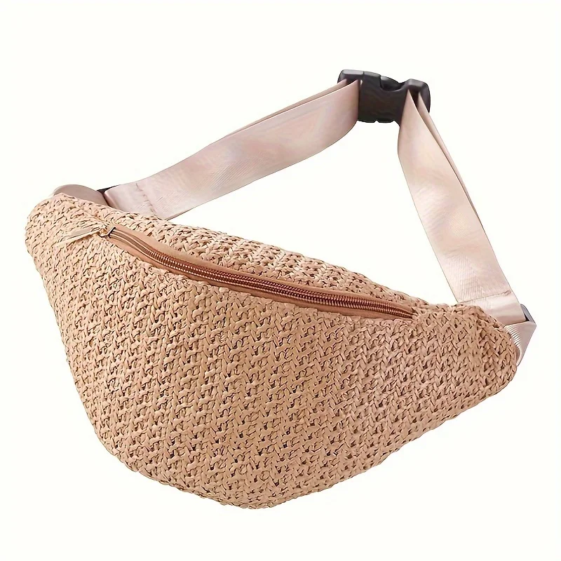 Summer Ladies Casual Handbag Simple Fashion Trend Fanny Pack Woven Crossbody Bag Outdoor Travel Shoulder Chest Bag