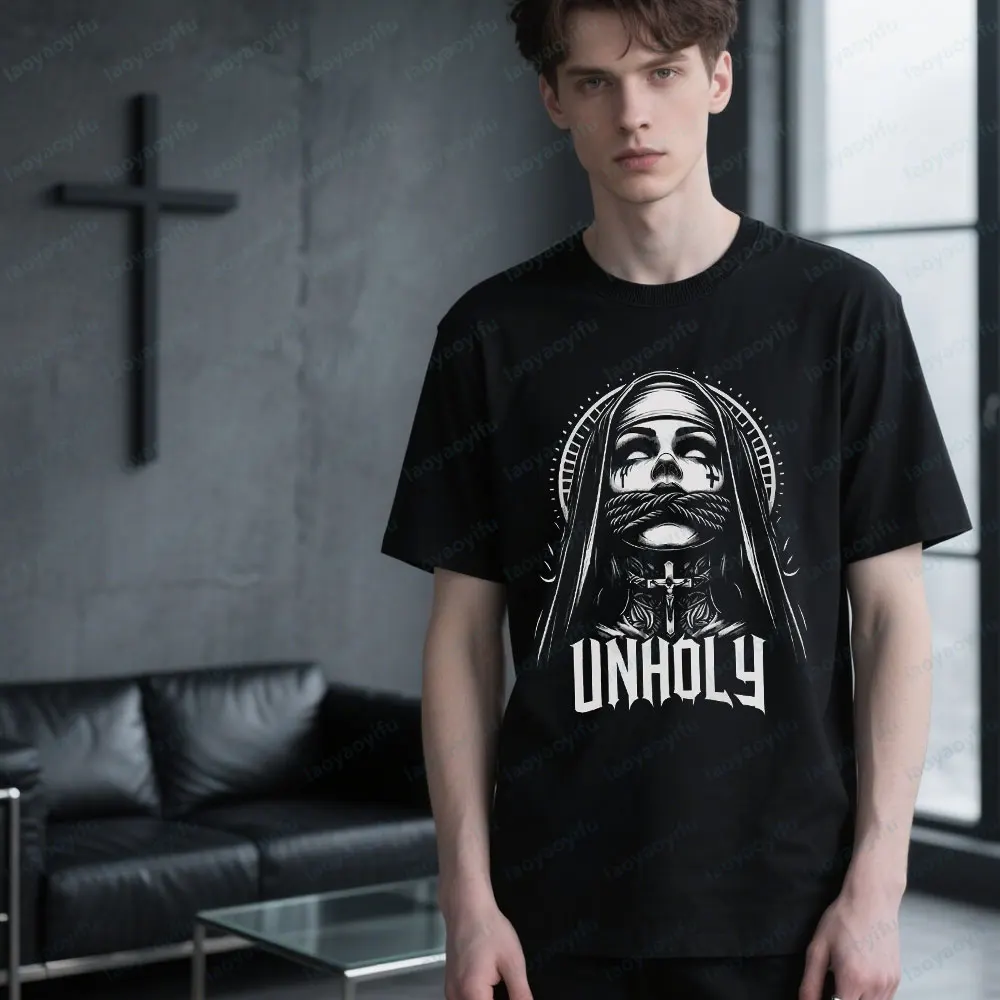 

Рубашка монахини в комплекте, футболка с принтом монахини, футболка злой монахини, праздничные костюмы на Хэллоуин, мужская уличная одежда в стиле хип-хоп, Харадзюку, панк