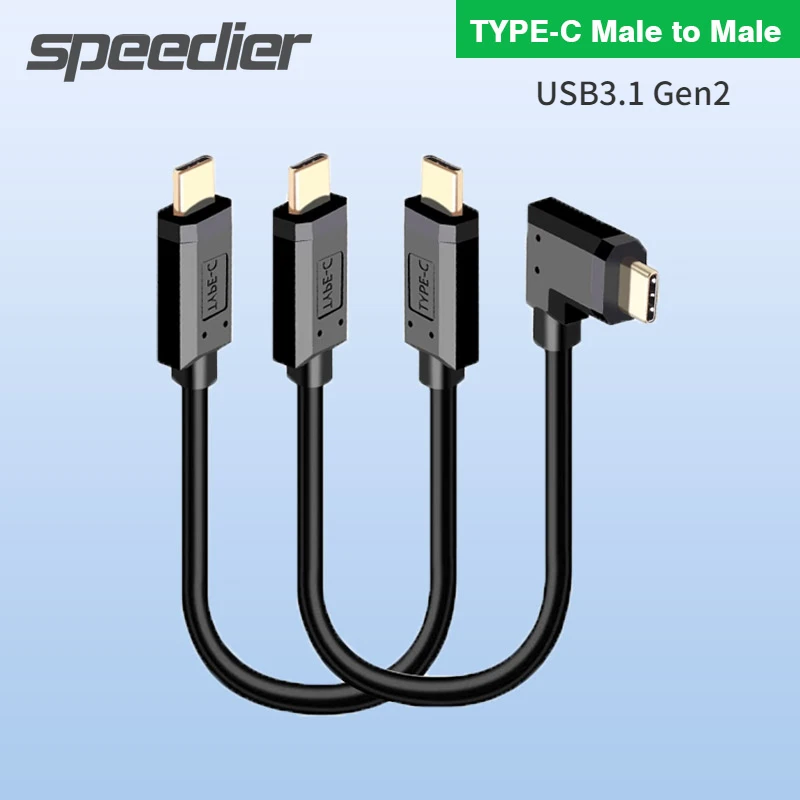 3A Elbow USB 3.1 Type C To Type-C Double 90Degree Data Cable PD Fast Charging Full-Featured Gold-Plated 4K@60hz USB-C Male Cable