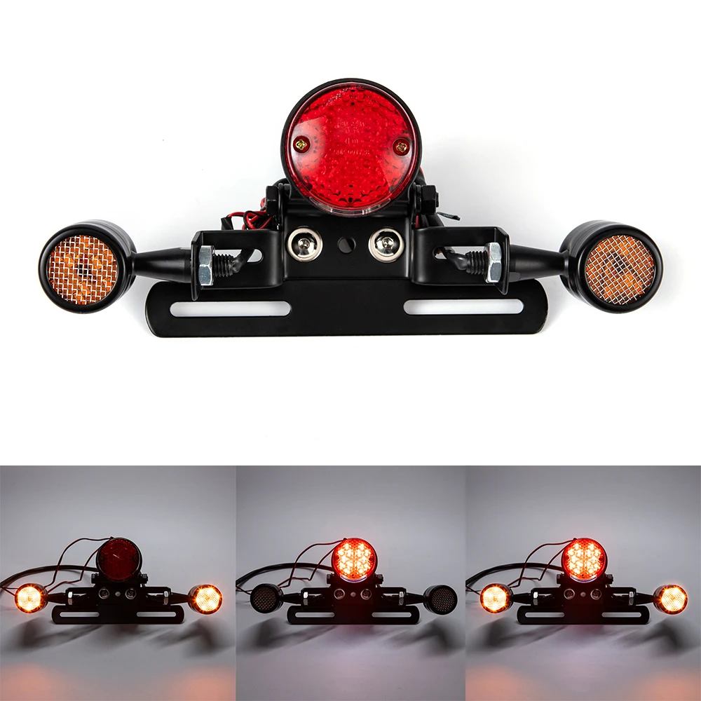 Universal Motorcycle License Plate LED Light Frame Holder Tail Rear Turn Signal Light Bracket Mount Accessory For Harley Honda