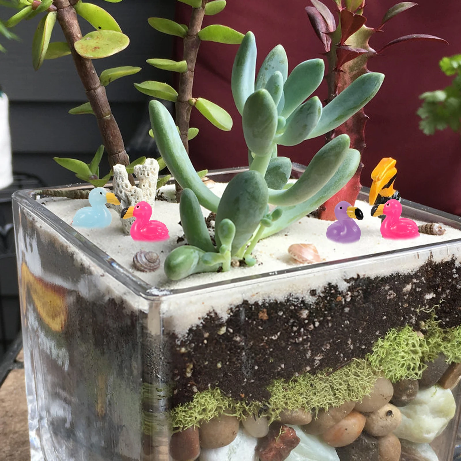 50 peças decoração de flamingo peças centrais estatuetas decorações de festa de mesa figuras jardim de fadas