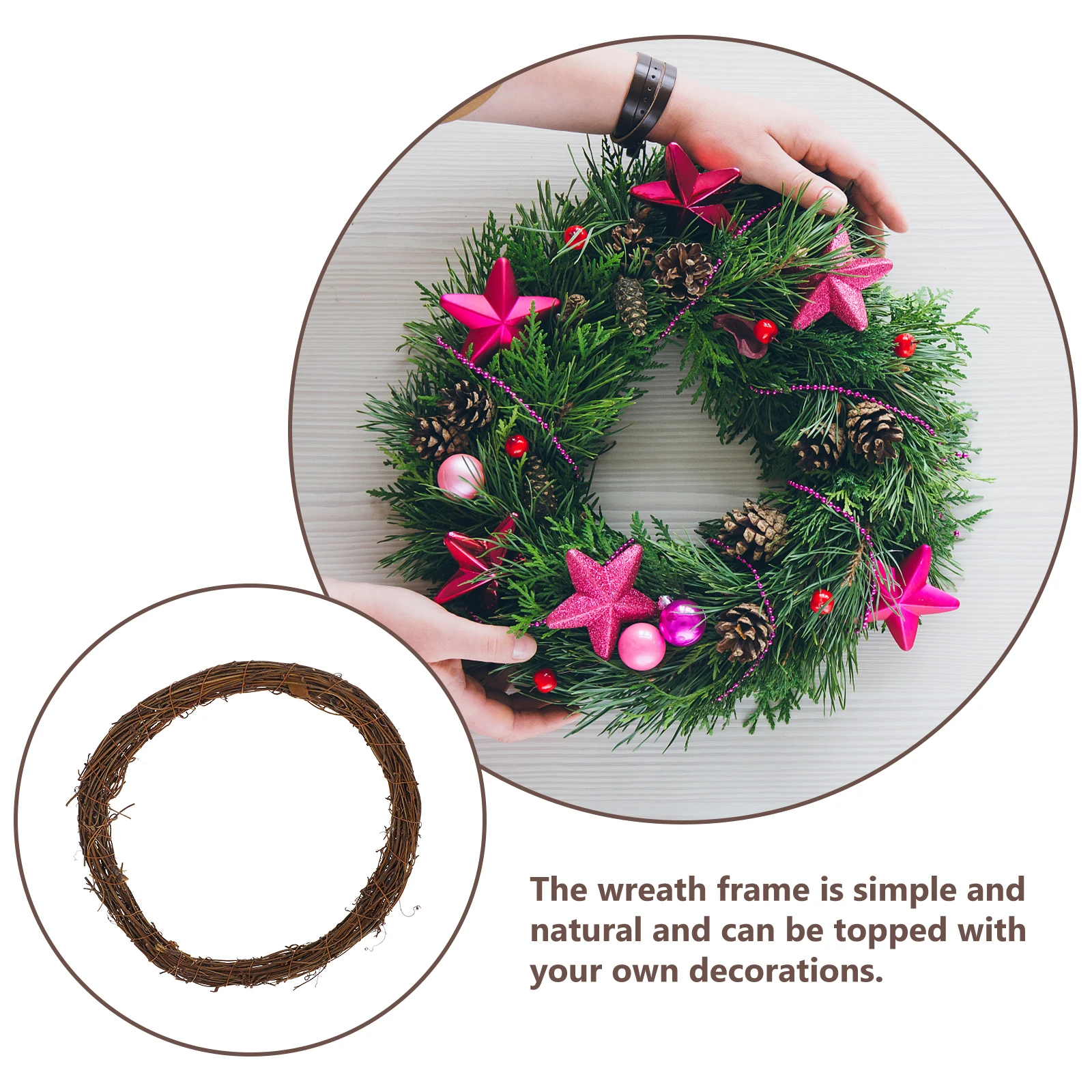 

Natural Grapevine Wreath 30cm Rattan Twig Vine Branch Hoop for DIY Christmas Craft Decorative Vine Branch Garland