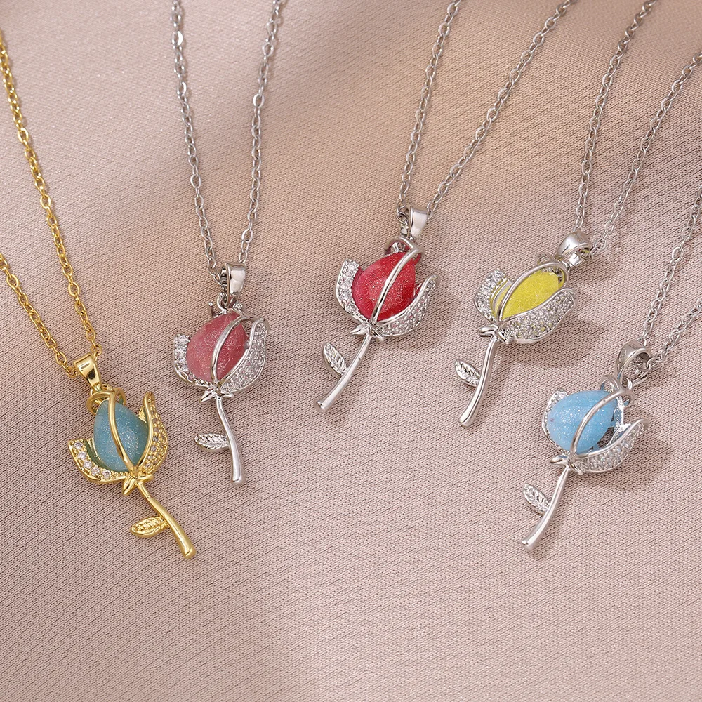 Ожерелье с цветком тюльпана AAA из циркона для женщин, новый стиль для девочек, кулон с элементами кристаллов Флоры, модные ювелирные изделия, подарок для вечеринки