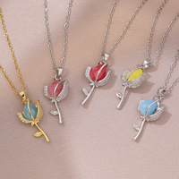 AAA Zircon Tulip Flower Necklace For Women, Girl New Style Flora Crystal Elements Pendant, Trendy Jewelry Gift Party
