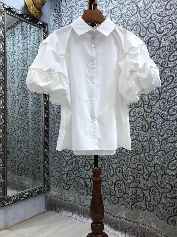 OCEANLOVE Puff Sleeve Women Shirts Solid Vintage Spring Summer Bows Sweet Blusas Feminina Korean Fashion Elegant Blouses