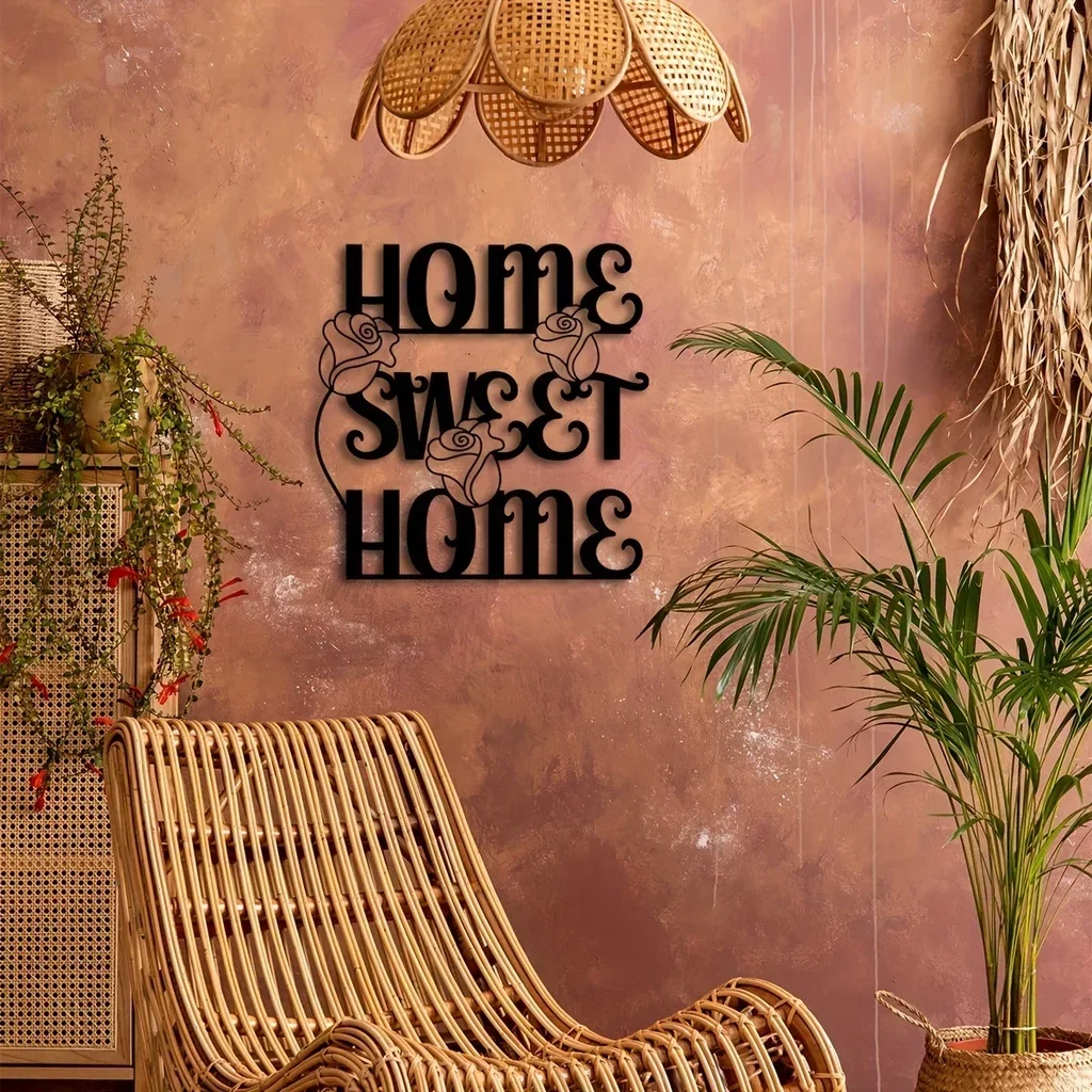 

HELLOYOUNG Metal Sweet Home Decor Wall Mount Word Wall Sculptures Decor Inspirational Script Wall Saying Plaque Decorative Seam