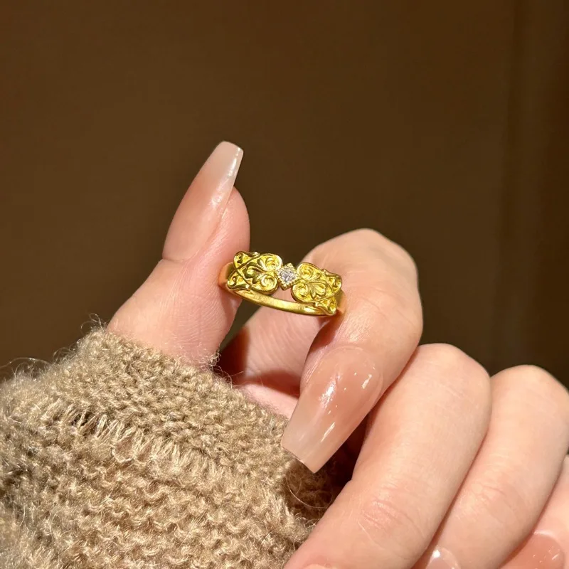 القرون الوسطى خمر الماس مجموعة الذهب القوس افتتاح حلقة الأزياء الخفيفة الفاخرة المتخصصة افتتاح حلقة قابلة للتعديل #2