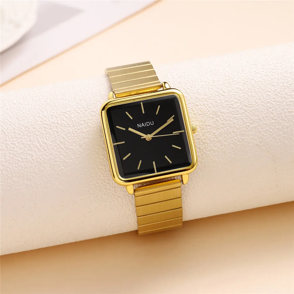 luxury fashion elegant square dial steel band women quartz watch