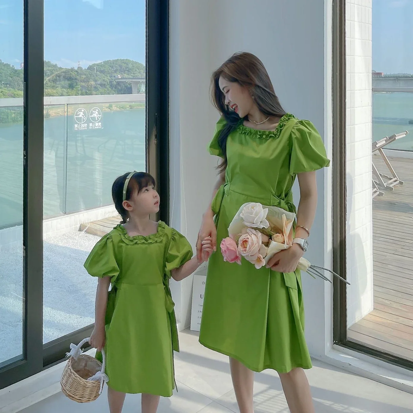 Women And Baby Girls Matching Mommy And Daughter Dress 2022 Summer Spanish France Style Boutique Elegant Short Sleeve Dresses