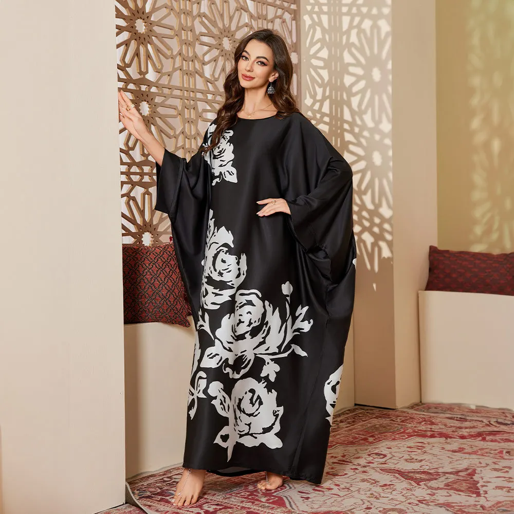 

Plus Size Long Nightgown For Women Spring Summer New Satin Sleepwear Home Wear Loose Casual Print Flower Bath Robe Night Dress