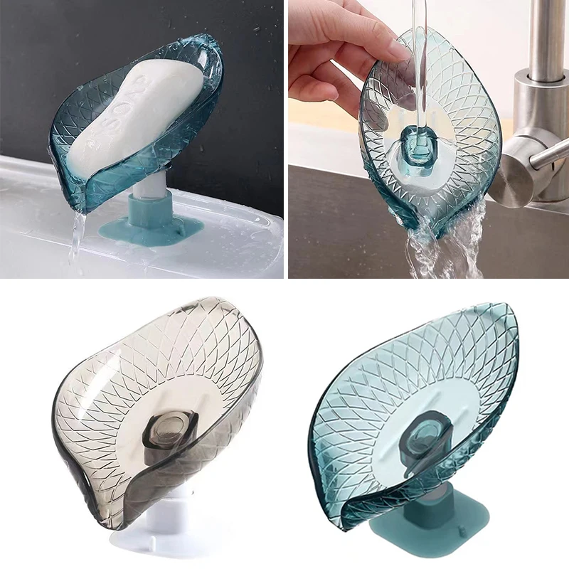 1 PC Transparent Leaf Shape Soap Box Drain Soap Holder Box Bathroom Shower Soap Holder Dish Storage Plate Tray Bathroom Supplies