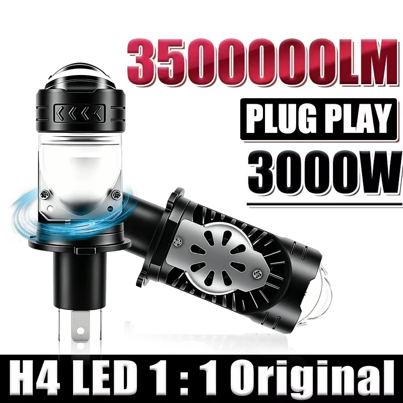 Lâmpada de Farol LED H4/9003/HB2 com Lente Projetora Canbus Super Brilhante 3000W 3500000LM 6000K Luz Alta/Baixa Aplicável a Carros e Motocicletas