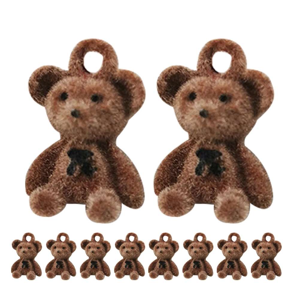 

10 Pcs Flocked Bear Charms Mini Coffee Alloy DIY Earring Necklace Pendant Bracelet Supplies Cute Cartoon Accessories