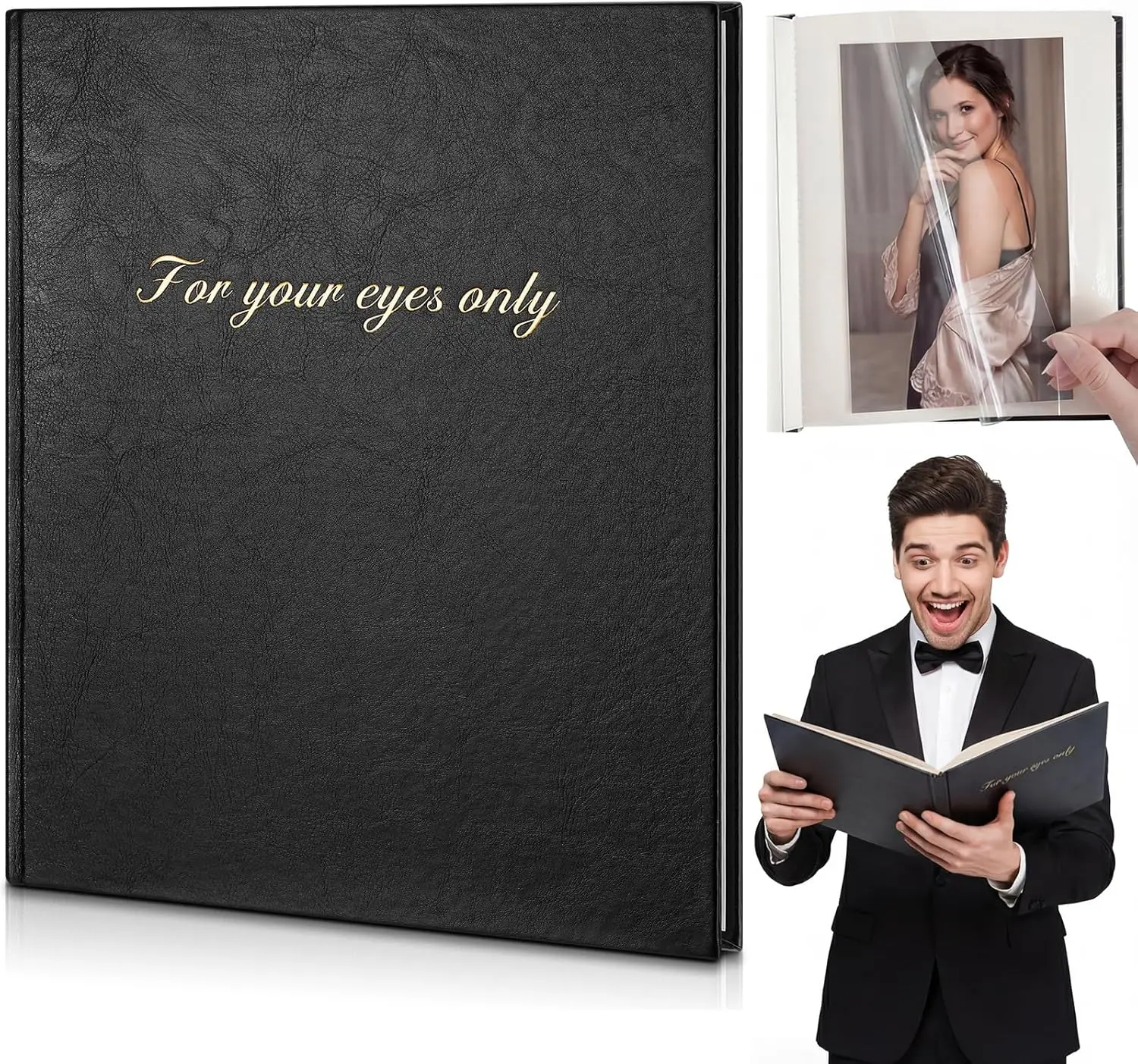 

Valentine Day Gift for Him Boudoir Photo Album for Your Eyes Only Album Black Leather Self Stick Photo Book Wedding Brid