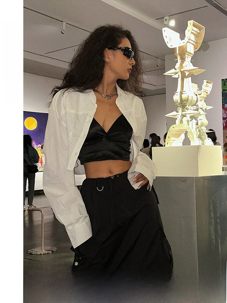 

Yikukui Women's Casual Style Long Sleeve Shirt Turn-down Collar Waist-cinched Shoulder-length Cotton Polyester Blend Shirt