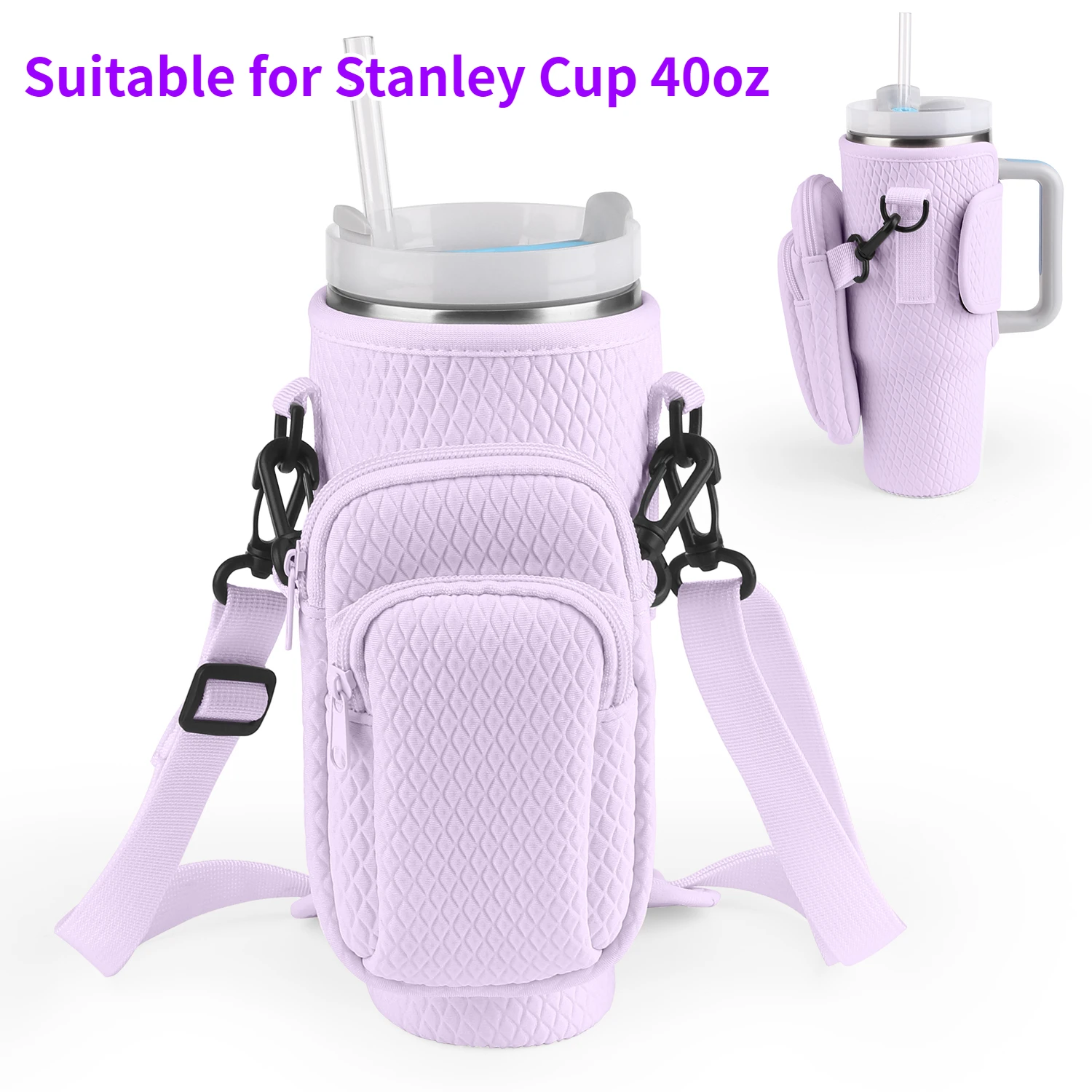 40oz Cloth Water Bottle Carrier Bag for Stanley Quencher Cup Sleeve with Adjustable Shoulder Strap Water Water Bottle Cup Sleeve