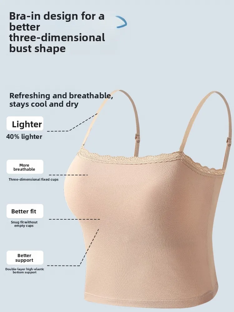   여성 2025 신상 센세이션 발 베스트 여성 여름 브라 인티메이티드 스트랩 베이스 레이어 가슴 패드 포함