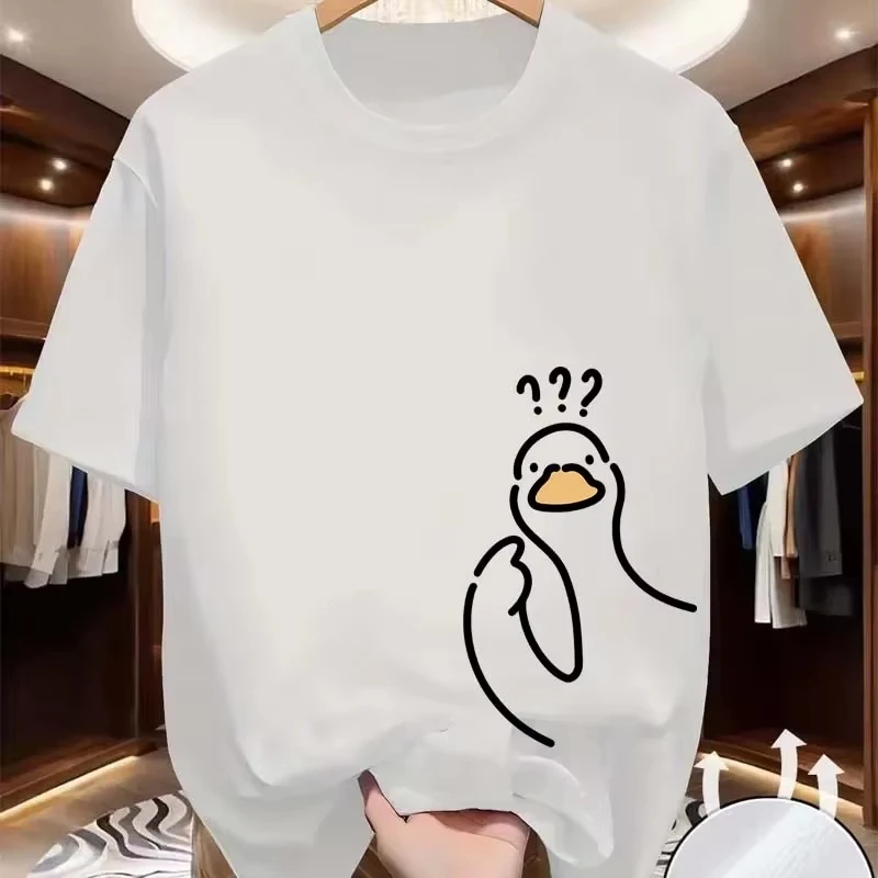 Question Mark Duck Print T-shirts for Women Men Summer Casual Fashion Cute Funny Comfort Tops Crew Neck Short Sleeve Cotton Tees