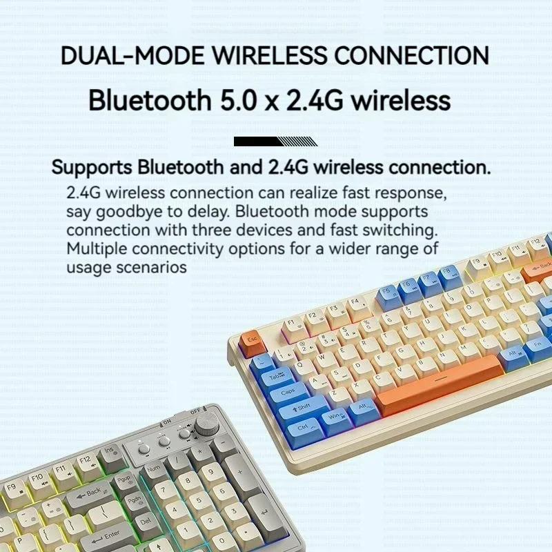 Bluetooth Wireless Keyboard PC 98 Keyboard No Noise PBT Dual Mode Switching Office Home Match Laptop Phone Tablet for MacBook