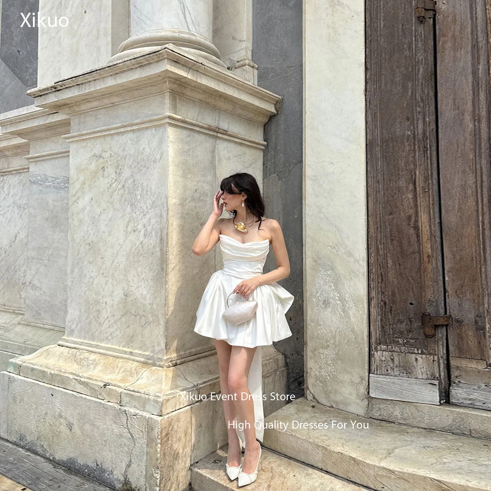 

Xikuo Unique Strapless Homecoming Dresses Summer Bow Dresses For Women Sleeveless A Line Graduation Formal Gowns Customized