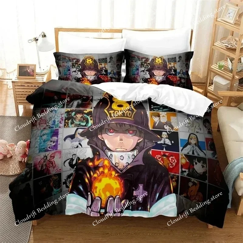 

3D Printed Anime Fire Force Bedding Set,Kid Girls Boys Adult Single Twin Queen Size,Duvet Cover Pillowcase Bedding