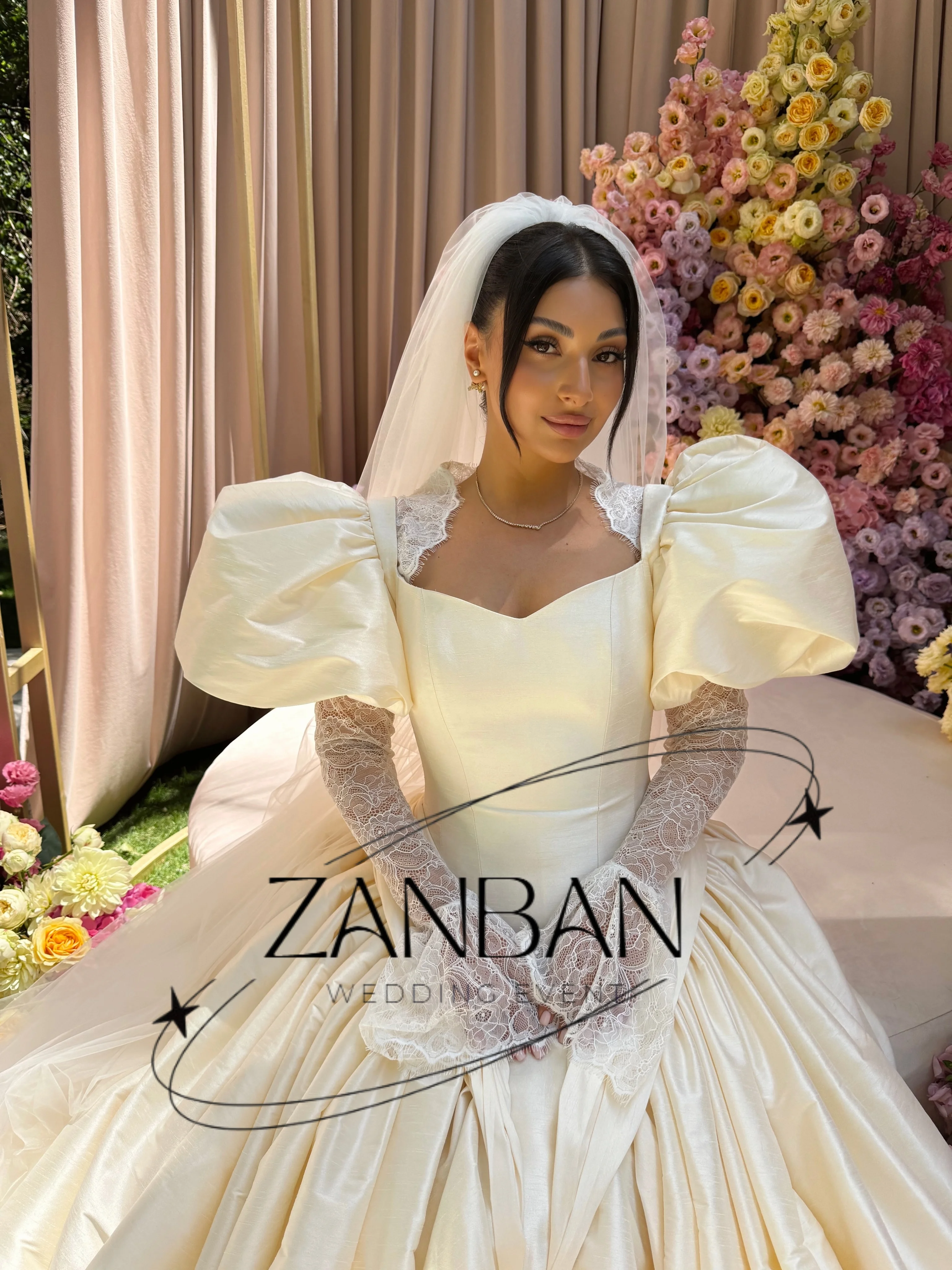 ZanBan Princess Lvory A-Line Taffeta 2027 Wedding Dresses Lace Pleat Puff Short Sleeves Bridal Gown Customized Vestidos De Novia