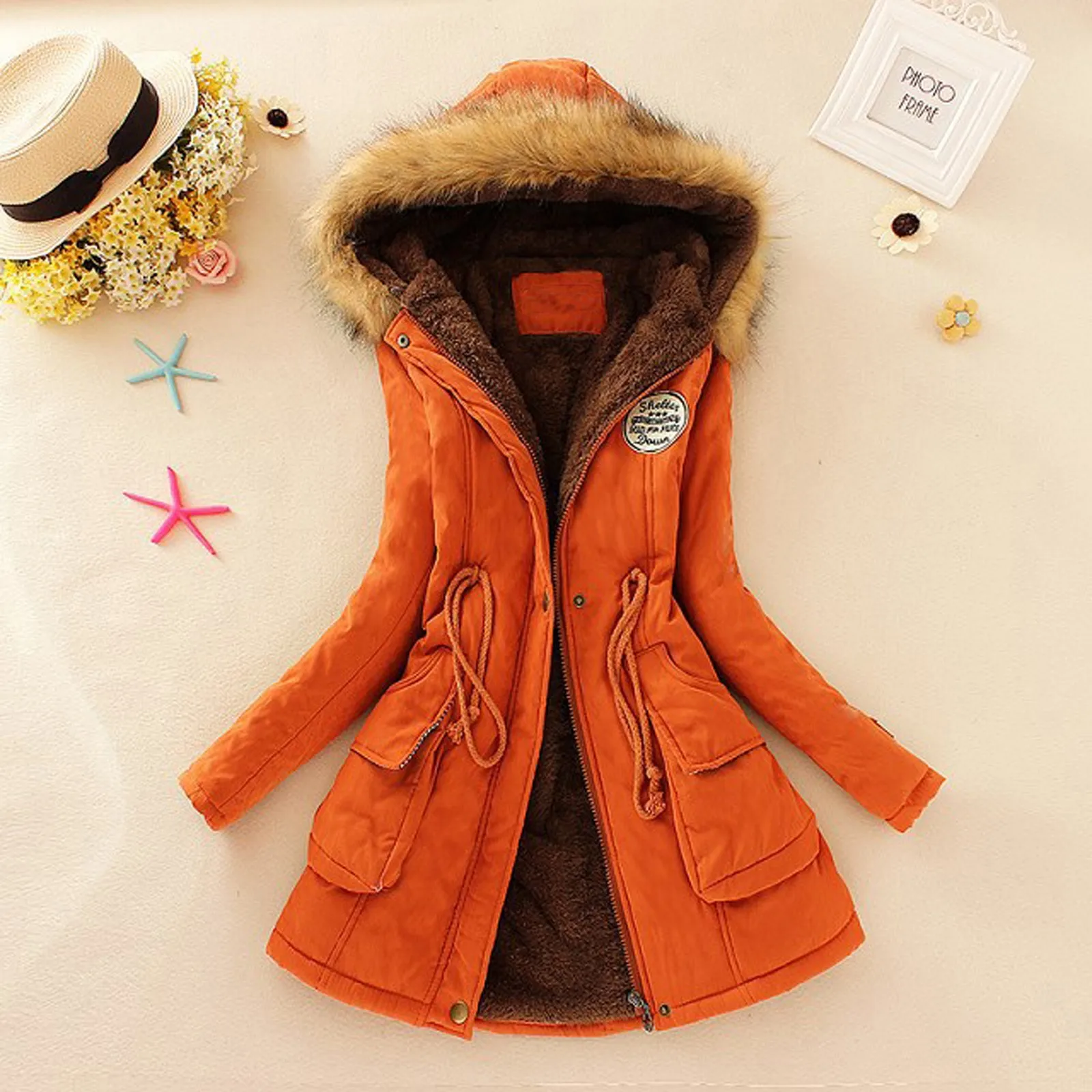 Women\'s Warm Thickened Overcoat Warm Trendy Winter Fleece Fashion Lined Hooded Snow Coat Outwear