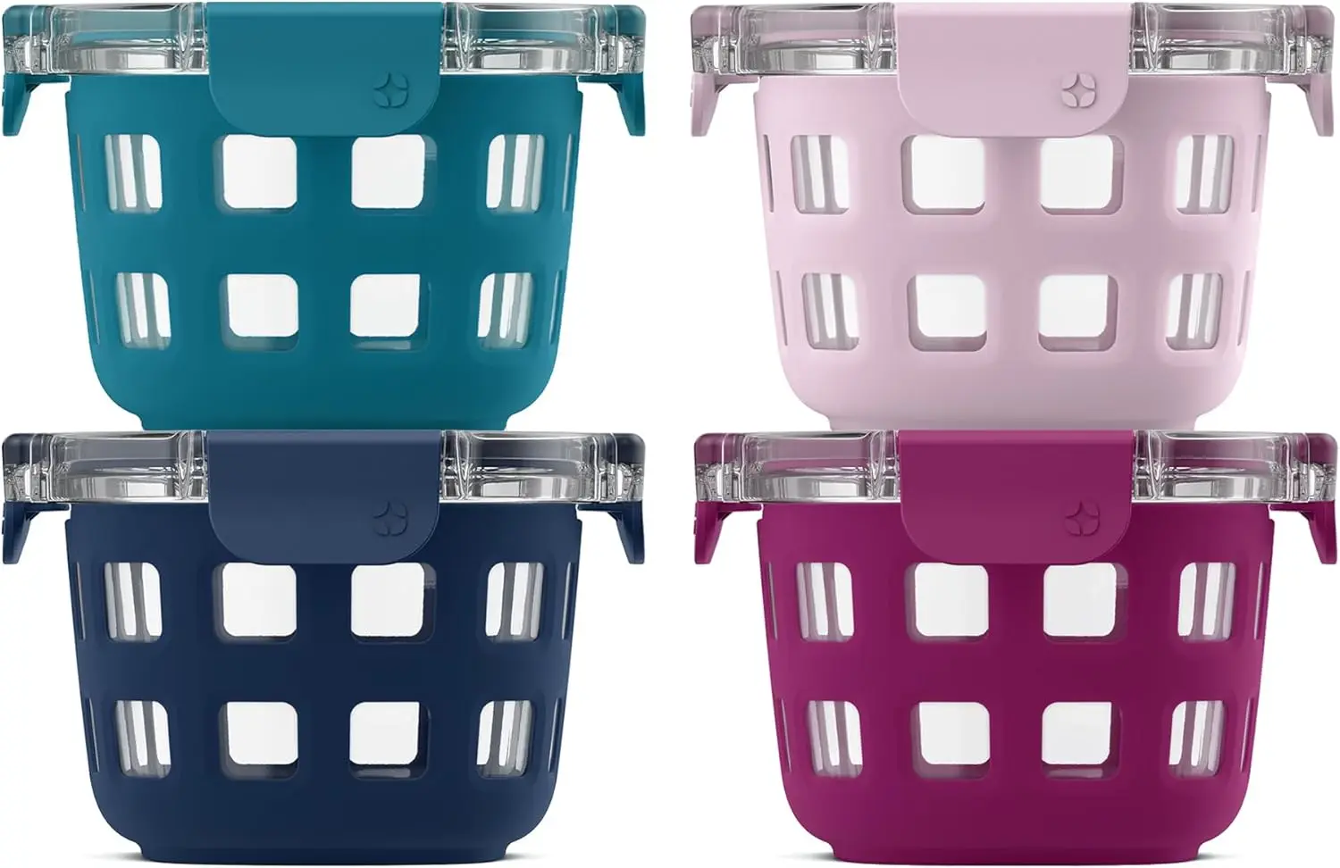

4-Pack 2 Cup Glass Food Containers with Leak-Proof Lids & Silicone Sleeves | BPA-Free, Dishwasher Safe