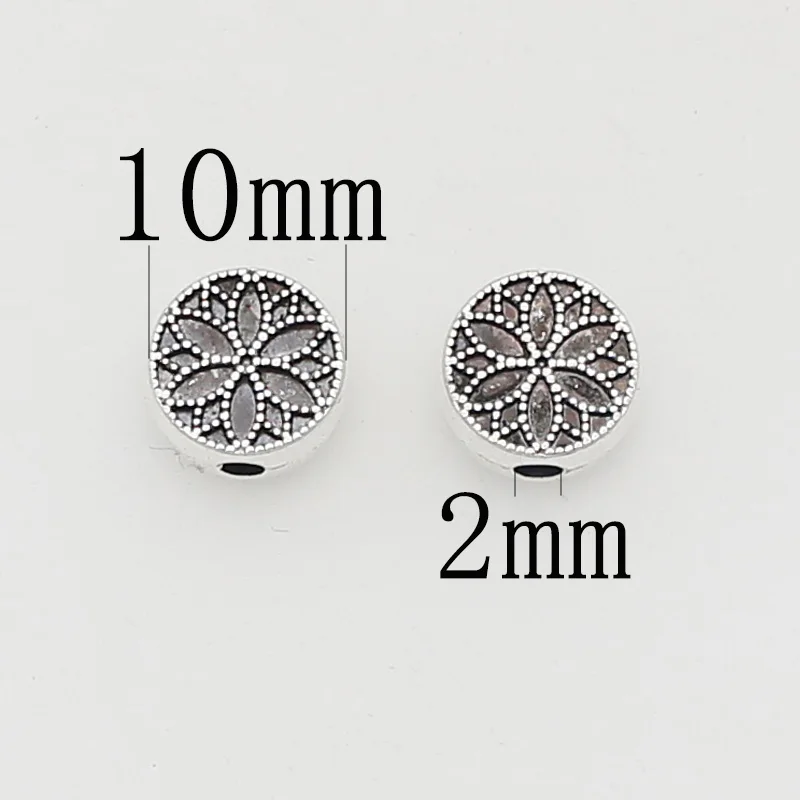 20pcs/Lot Double Sides Flower Flat Round Pie Loose Beads 10mm Manual Bracelets Metal Bead Spacer Charms DIY Jewelry Findings
