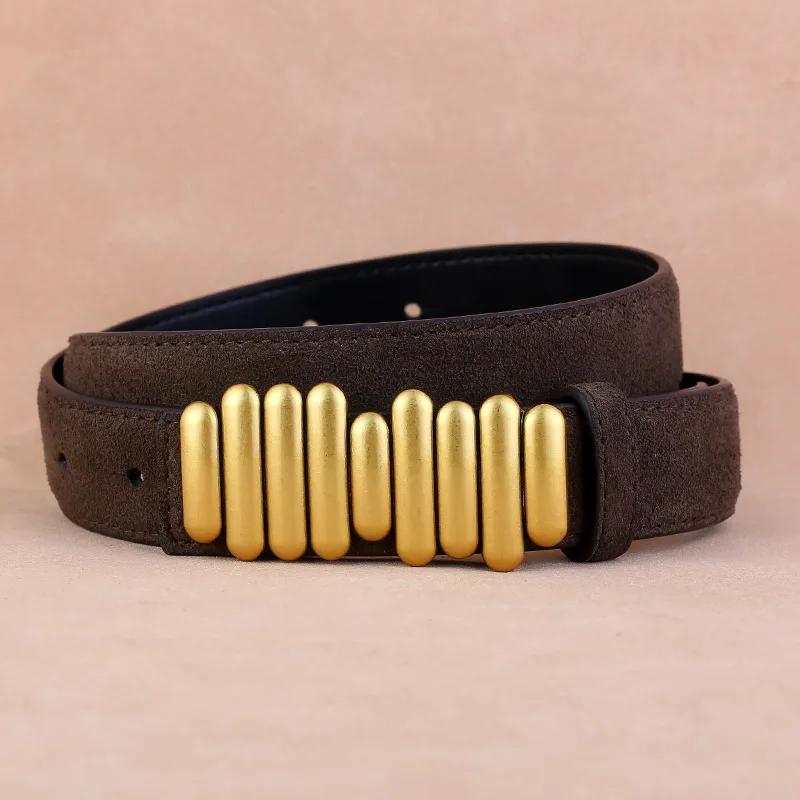 

Женский ремень из натуральной кожи, замши, модный узкий пояс в стиле ретро, золотая пряжка, коричневые ремни для джинсовых брюк