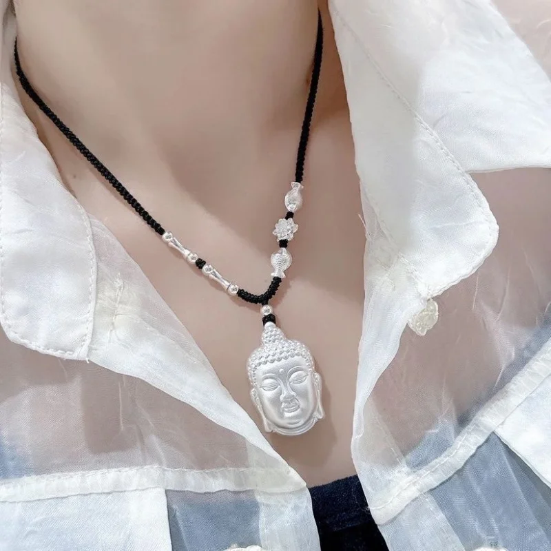 

Thousand Foot Pendant Frosted Great Tathagata Buddha Men And Women Safe Silver Necklace