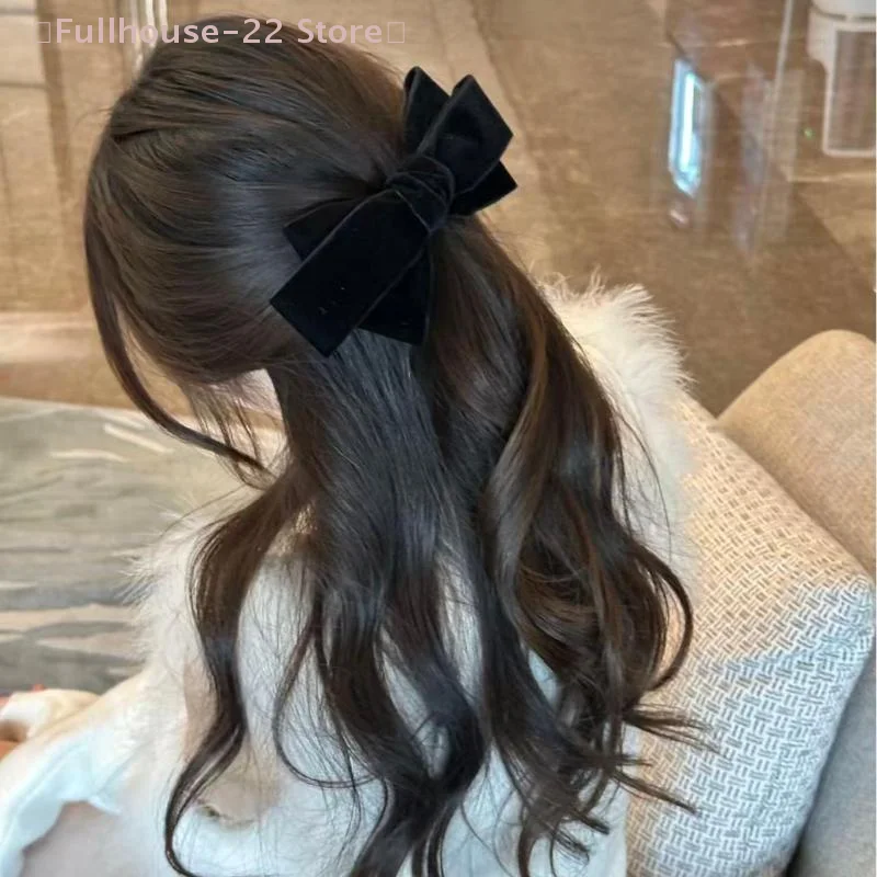 

【MAX-22】Черная бархатная заколка для волос с бантом, большая атласная заколка для волос с бантом, элегантный ретро-аксессуар для волос для женщин, заколка для волос на затылке