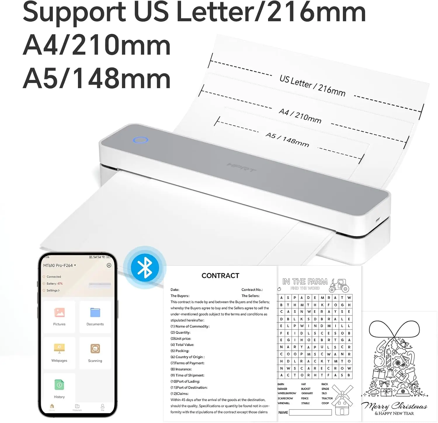 300DPI Mini A4 A5 Portable Thermal Printer HPRT MT610Pro Bluetooth Connect Android iOS for Office Travel A40 Folded Tattoo Paper