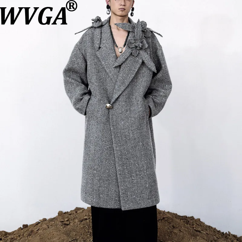 WVGA Autumn Winter New Men Tide Three-Dimensional Orchid Herringbone Trendy Large Lapel Jacket Niche Chic Casual Overcoat W18675