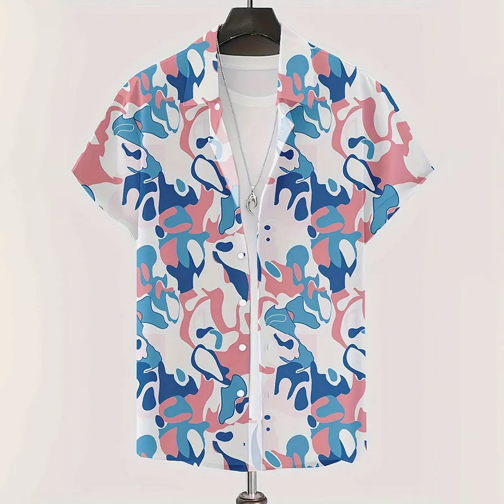 

Men'S Casual Shirt 2024 New Fashion Graffiti Print Short-Sleeved Shirt Hawaii Vacation Shirt Men'S Plus-Size Button Up Shirt