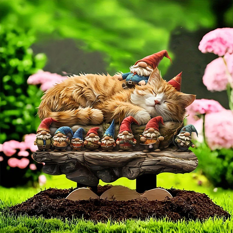 Dwarf Cat Acrylic Garden Pile Halloween Outdoor Courtyard Art Flower Pot Decoration Sunshine Catcher Ground Insertion 31*30cm