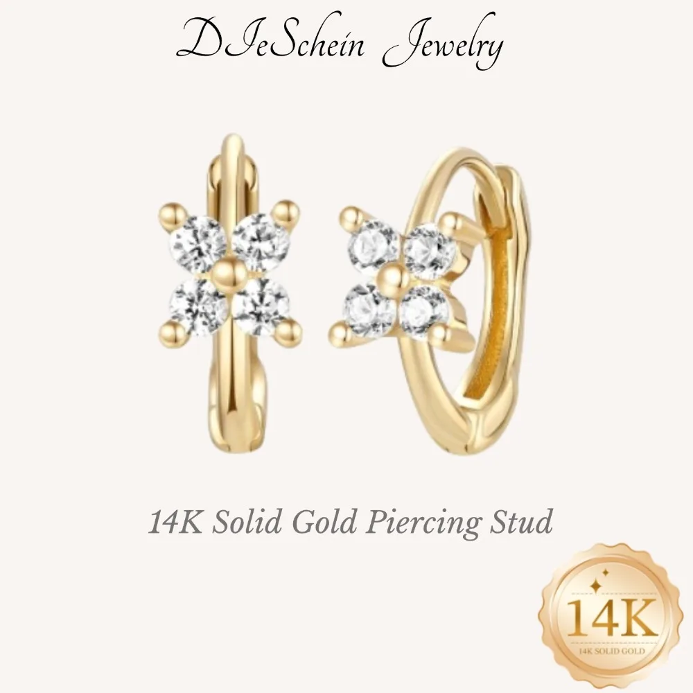 DIeSchein 14K Solid Gold Hoop Piercing Earrings Women Genuine 14k gold Hoop Earring for Helix Tragus Daith Piercings Jewelry