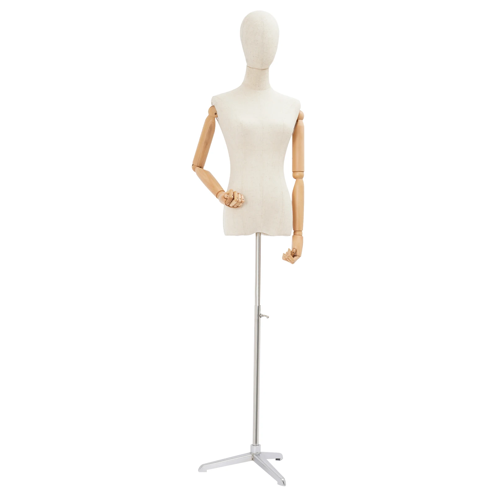 Verstelbare Vrouwelijke Mannequin Statief Linnen Hoofd Houten Handen Gouden/Zwart/Wit Basis voor Kledingwinkel Display - afbeelding 2