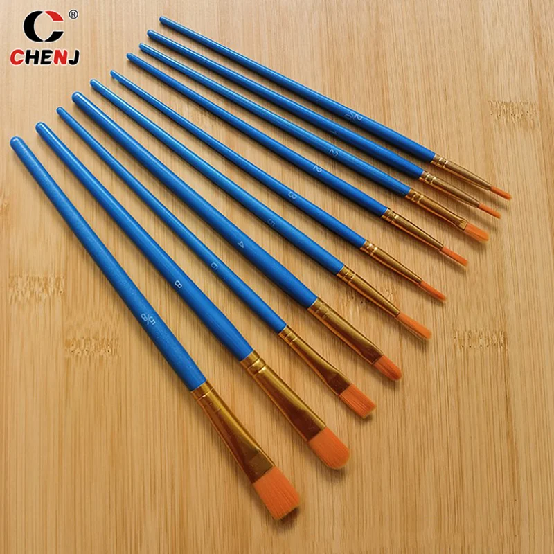 10pc Paint Brushe Set Nylon Painting Brush Short Rod Oil Acrylic Brush Watercolor Pen High Quality Professional Art Supplies