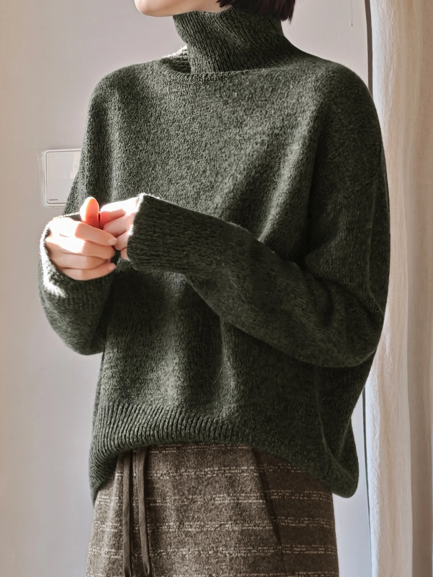 

Cloudlike Woolen Knitted Sweater 00 Wool High Collar Loose Fit Vintage Sle Thiened Slimming Knitted Sweater for Women