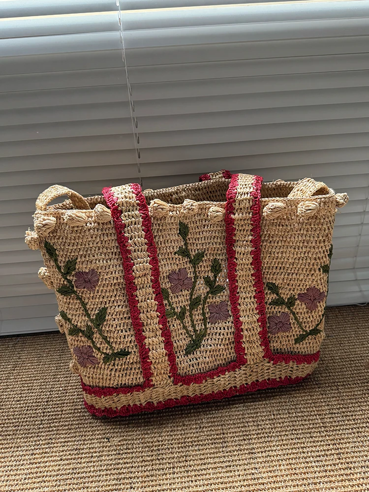 New 25 Handwoven Laffey Grass Shoulder Crossbody Bag for Women Summer Travel Vacation Fashion Retro Bag Korean Style Tote Bag