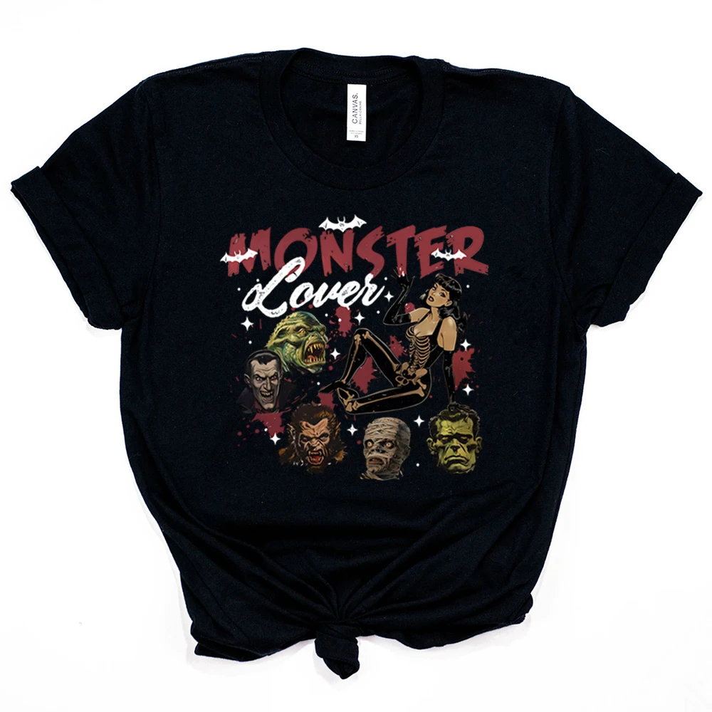 تي شيرت عتيق الهريس الوحش ، قميص فيلم رعب ، عاشق الوحش ، قميص فرانكشتاين مونستر ، قمم مصاص الدماء الساحرة ، قمم الهالوين