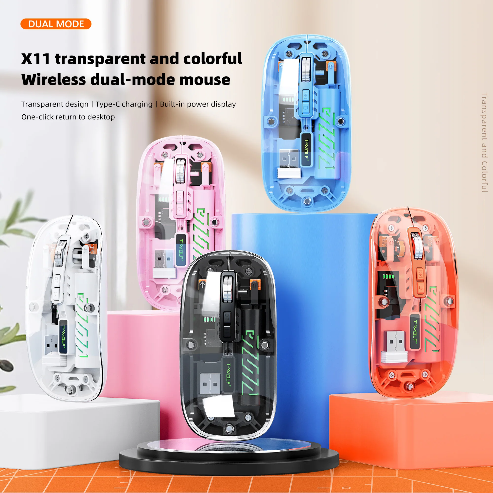 

ГОРЯЧАЯ мини-легкая мышь Bluetooth и 2,4G 2025, прозрачная, прозрачная, крутая, перезаряжаемая, бесшумная, компьютерная мышь, бесшумная, с дисплеем мощности