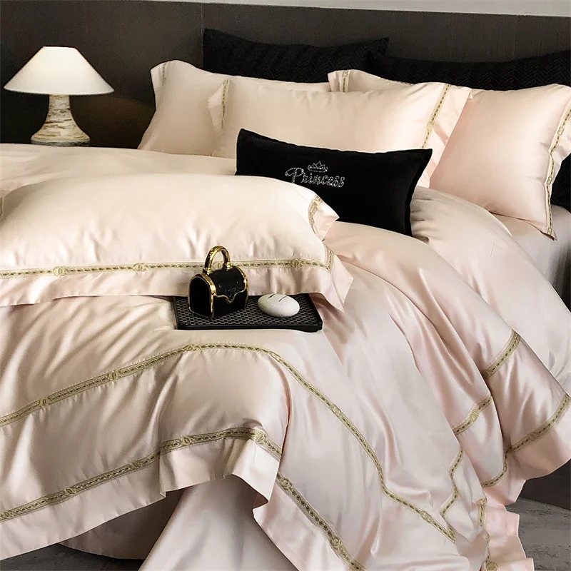 

800TC Egyptian Cotton Luxury Embroidery Queen King Size Soft Bedding Set Duvet Cover Set Flat/Fitted Bed Sheet Pillowcases 4Pcs
