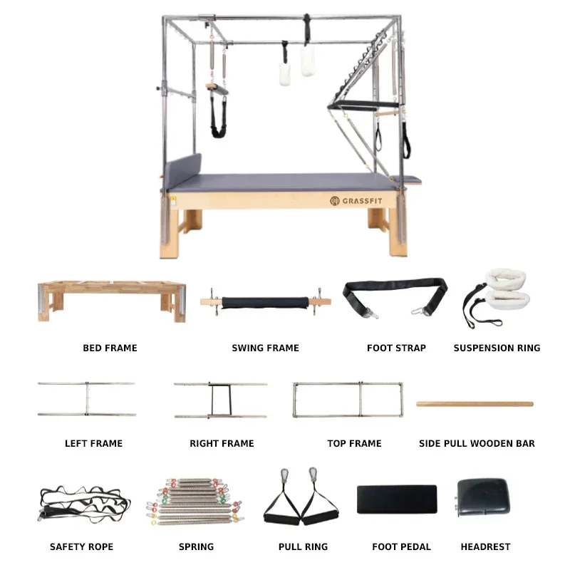 Deren Pilates EquipmentYoga Pilates 5 Piece Set Pilates Studio Equipment Gym Fitness Wooden Reformer Machine