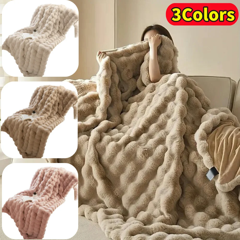 Double-Sided Rabbit Fleece Blanket Solid Colored Thickened Blanket For Warmth Bed Blanket Sofa Blanket for Home Outdoor Camping