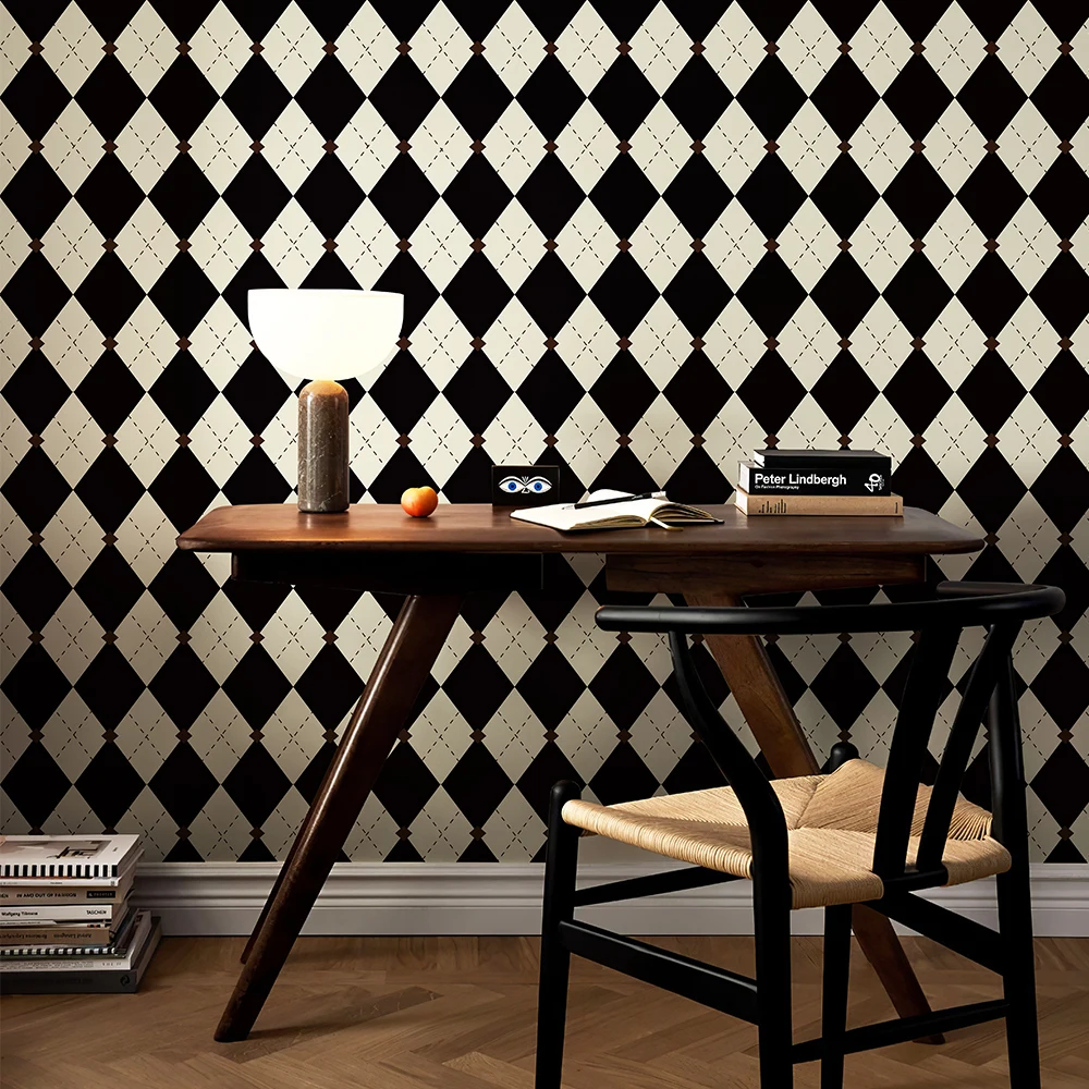 

Винтажные самоклеящиеся обои с клетчатым принтом, домашний декор, украшение для комнаты, ретро классический водонепроницаемый фон для телевизора