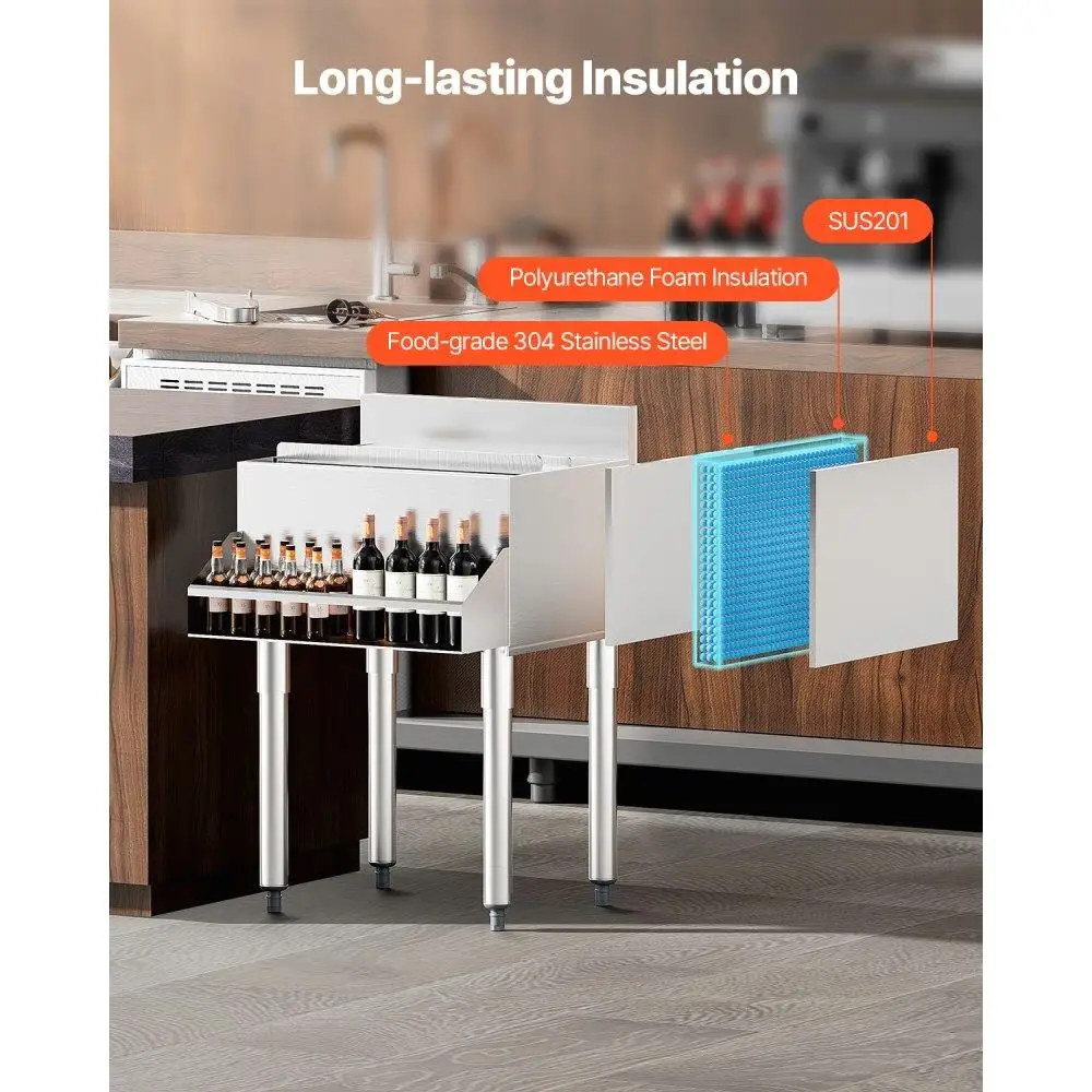 Underbar Ice Bin 61.6L Commercial Ice Storage Container with Sliding Lid and Bottle Holders for Bars and Restaurants